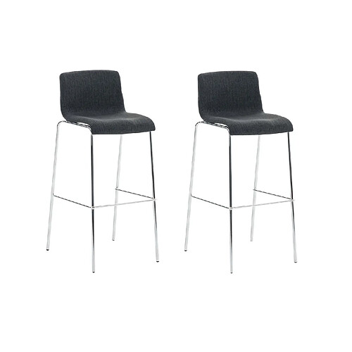 Decoshop26 Lot de 2 tabourets de bar avec repose-pieds dossier incurvé en tissu gris foncé et 4 pieds en métal chromé 10_0004194