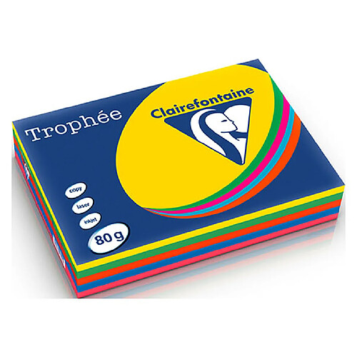 Ramette papier couleur Clairefontaine Trophée couleurs vives assorties A4 80 gr - 5 x 100 feuilles