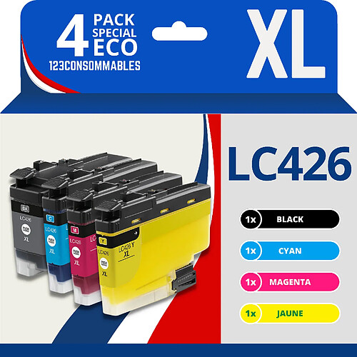 123CONSOMMABLES - LC426XL - Pack 4 cartouches compatibles avec Brother LC 426 LC426XL pour Brother MFC-J4335DW MFC-J4340DW MFC-J4535DW MFC-J4540DW