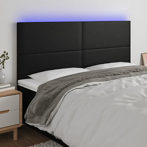 Maison Chic Tête de lit scandinave à LED,meuble de chambre Noir 180x5x118/128 cm Similicuir -MN61847