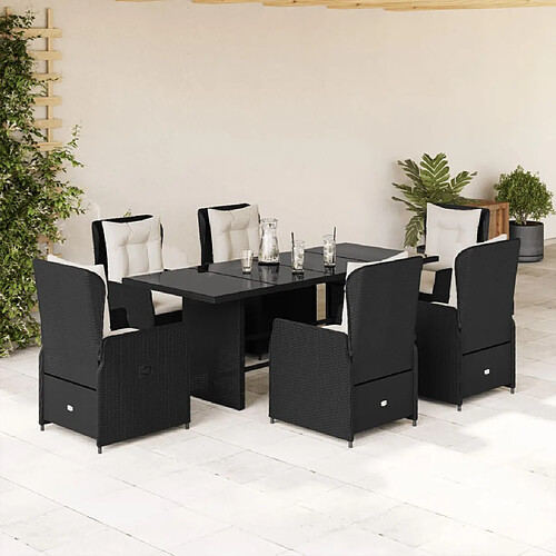 vidaXL Ensemble à manger de jardin coussins 7pcs Noir Résine tressée