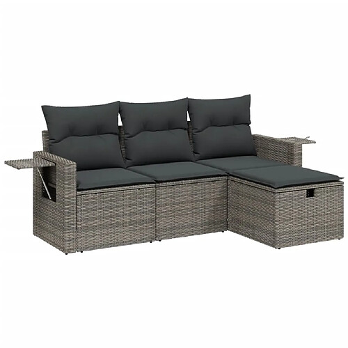 Maison Chic Ensemble de 4 Tables et chaises d'extérieur avec coussins,Salon de jardin gris résine tressée -GKD264096