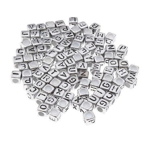 100x alphabets acryliques métalliques assortis lettre cube perles poney perles argent