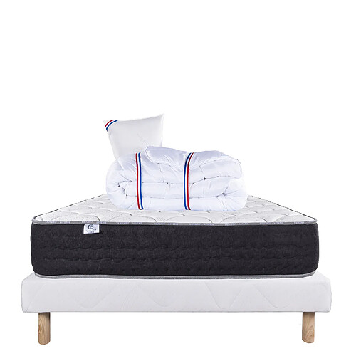 LUXURY LITERIE Ensemble matelas Sérénité 90x190 cm + sommier blanc ep 13cm + oreiller + couette