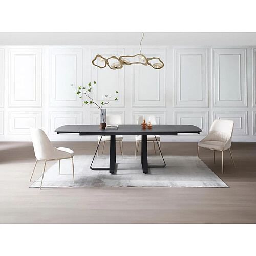 Vente-Unique Table à manger extensible 6 à 10 personnes en verre trempé et céramique - Effet marbre noir - MARDONA