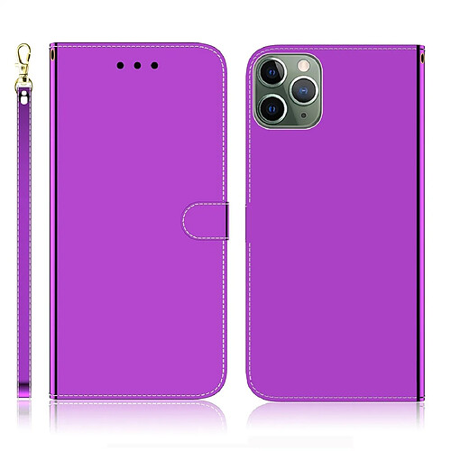 Wewoo Coque Etui à rabat avec surface miroir pour iPhone 11 Pro fentes cartes et porte-cartes ainsi que portefeuille et lanière violet