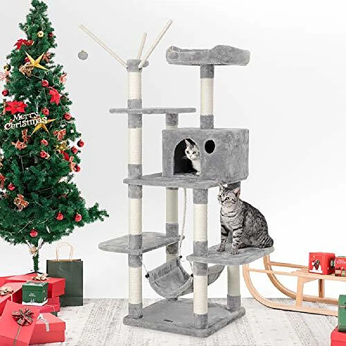 Feandrea SONGMICS Arbre à Chat Grande capacité griffoir niches colonnes renforcées 154 cm Gris Claire PCT86W