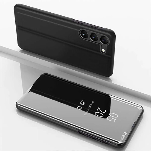 Htdmobiles Housse pour Samsung Galaxy S23 Plus 5G - etui portefeuille miroir clear view + verre trempe - NOIR