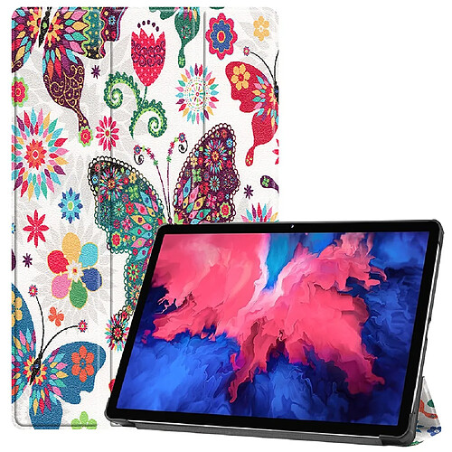 Etui en PU impression de motifs avec support tri-pliure papillon pour votre Lenovo Tab P11 TB-J606F