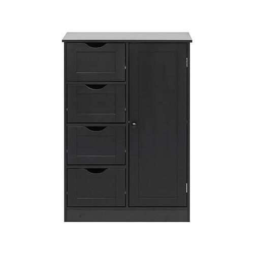 Mobili Rebecca Meuble De Salle De Bain Avec 4 Tiroirs Et 1 Porte En Bois Noir Armoire Multifonction