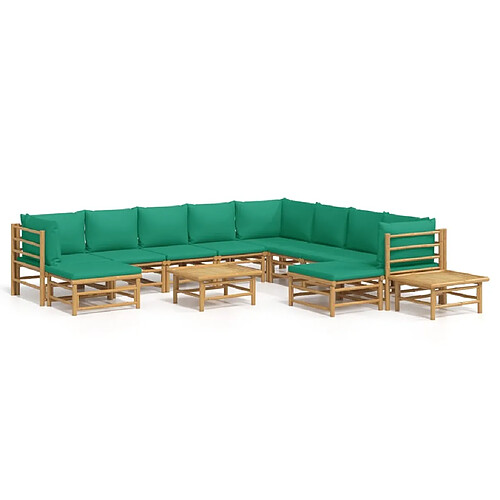 Maison Chic Salon de jardin 12pcs + coussins - Mobilier/Meubles de jardin - Table et chaises d'extérieur vert bambou -MN23430