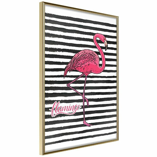 Paris Prix Affiche Murale Encadrée Flamingo on Striped Background 20 x 30 cm Or