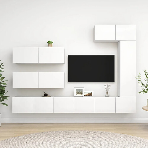 vidaXL Ensemble de meubles TV 7 pcs Blanc Bois d'ingénierie