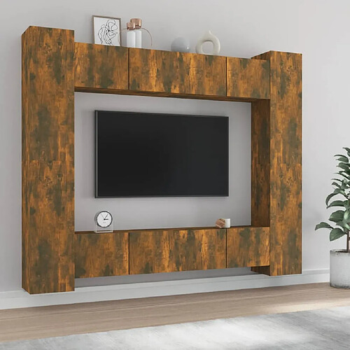 Maison Chic Ensemble de meubles TV 8 pcs | Banc TV Moderne pour salon | Meuble de Rangement - Chêne fumé Bois d'ingénierie -MN43727