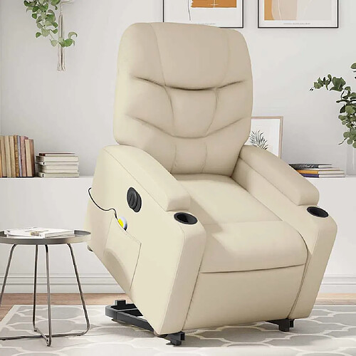 vidaXL Fauteuil inclinable de massage électrique crème similicuir