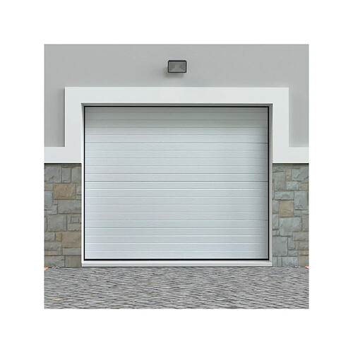 Vente-Unique Porte de garage sectionnelle effet rainuré blanc motorisée L254 x H218 cm - NORIA