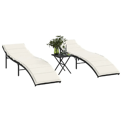 Maison Chic Lot de 2 Chaises longues avec table | Bain de soleil Relax | Transat noir résine tressée -GKD40606