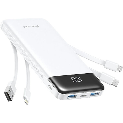 SANAG Power Bank 10 000 Mah Avec Câbles Intégrés, Usb C Chargeur Portable 5 V/3 A Powerbank Écran Led Avec 6 Sorties Et 3 Entrées Pour Iphone Samsung Huawei Xiaomi