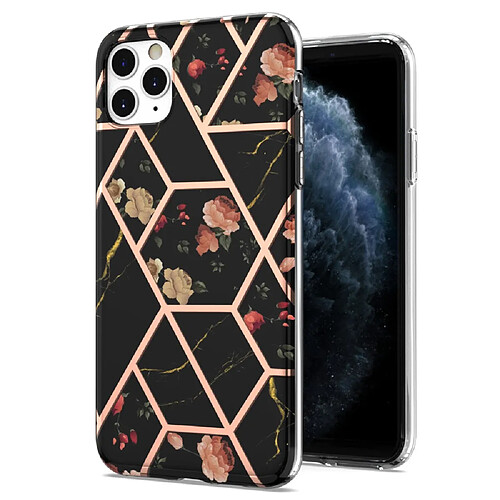 Coque en TPU anti-empreintes digitales, électroplaqué IMD IML Fleurs noires pour votre iPhone 11 Pro Max 6.5 pouces