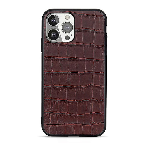 Coque en TPU + cuir véritable peau de crocodile, anti-chute, marron pour votre Apple iPhone 13 Pro 6.1 pouces