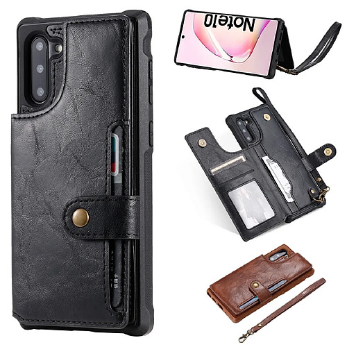 Wewoo Housse Étui Coque Pour Galaxy Note 10 de protection antichoc à fermeture à glissière avec porte et logements cartesportefeuille et lanière et cadre photos noir