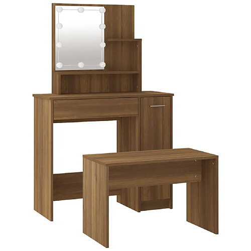 Helloshop26 Ensemble de coiffeuse avec led 86,5 x 35 x 136 cm bois d'ingénierie marron 02_0006387