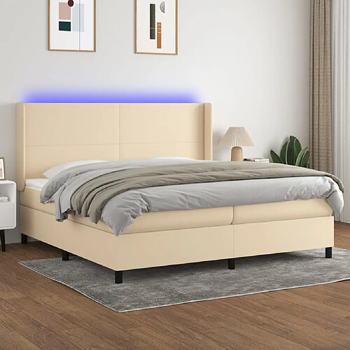 vidaXL Sommier à lattes de lit matelas LED Crème 200x200 cm Tissu