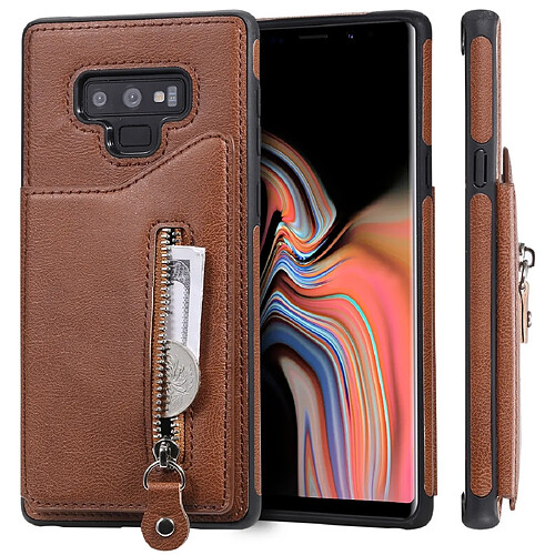 Wewoo Housse Coque Pour Galaxy Note9 Etui de protection antichoc à double boucle de couleur unie solide brun