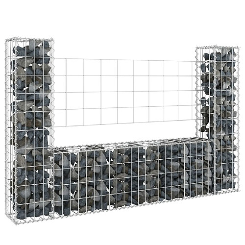 vidaXL Panier de gabion en forme de U avec 2 poteaux Fer 140x20x100 cm