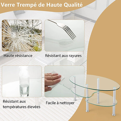 Helloshop26 Table basse en verre table de salon avec 3 etagères en verre trempé 89 x 49,5 x 45cm pour salle salon chambre transparence 20_0004960