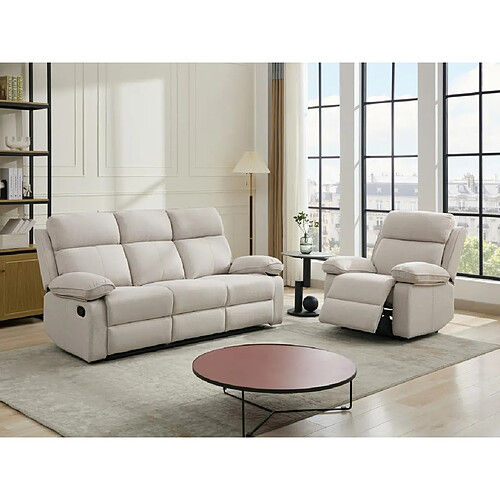 Vente-Unique Canapé 3 places et fauteuil relax en tissu chiné beige LANA