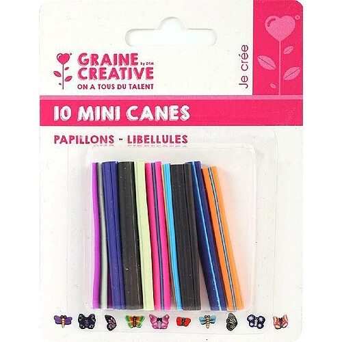 Graines Creatives 10 mini canes pâte polymère à trancher 5 x 0,5 cm - Papillons & libellules