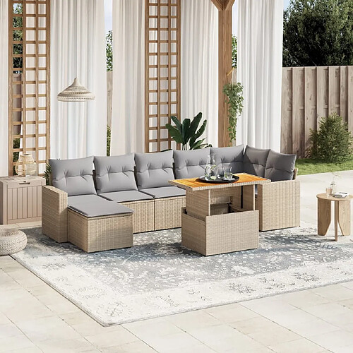 vidaXL Salon de jardin avec coussins 8pcs mélange beige résine tressée