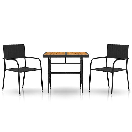 Maison Chic Mobilier à dîner de jardin 3 pcs,Table et chaises d'extérieur Résine tressée Noir -GKD691701