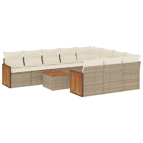 Maison Chic Salon de jardin 11 pcs avec coussins | Ensemble de Table et chaises | Mobilier d'Extérieur beige résine tressée -GKD92329