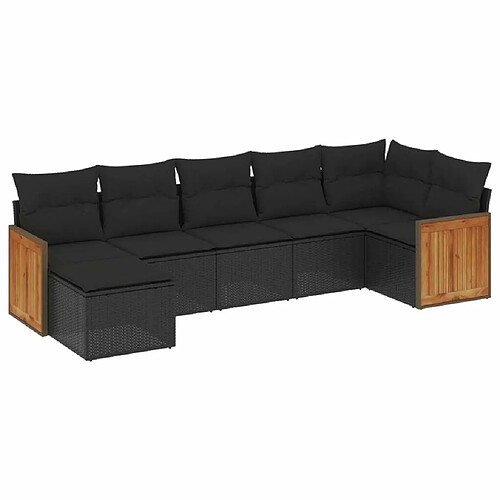 Maison Chic Salon de jardin 7 pcs avec coussins | Ensemble de Table et chaises | Mobilier d'Extérieur noir résine tressée -GKD68603