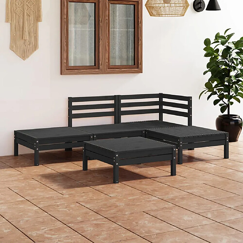 vidaXL Salon de jardin 5 pcs Bois de pin massif Noir