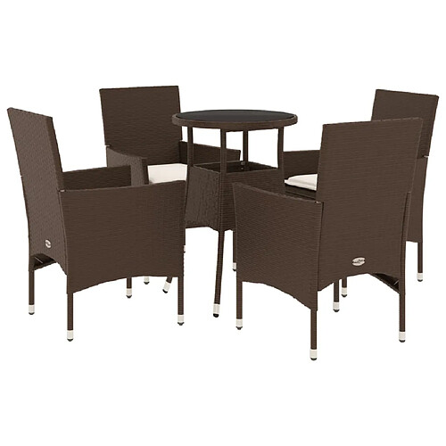 vidaXL Ensemble à manger de jardin et coussins 5pcs marron rotin verre