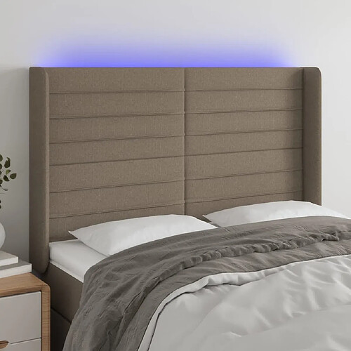 Maison Chic Tête de lit scandinave à LED,meuble de chambre Taupe 147x16x118/128 cm Tissu -MN25355