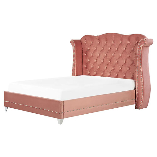 Beliani Lit double en velours rose 140 x 200 cm AYETTE