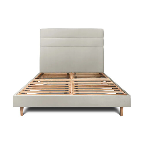 Sommeil de plomb Lit 135x190cm avec tête de lit lignes velours et sommier kit taupe - Hauteur totale : 29cm