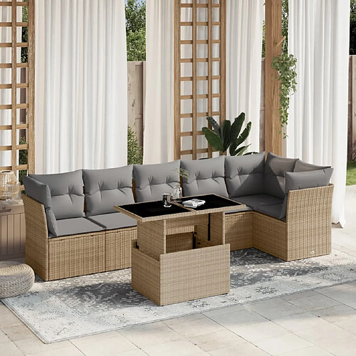 vidaXL Salon de jardin avec coussins 7 pcs beige résine tressée