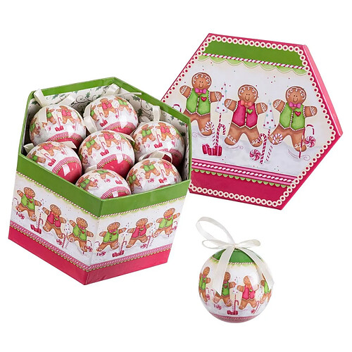 BigBuy Home Boules de Noël Multicouleur Polyfoam Ø 7,5 cm Bonhomme en pain d'épices (14 Unités)