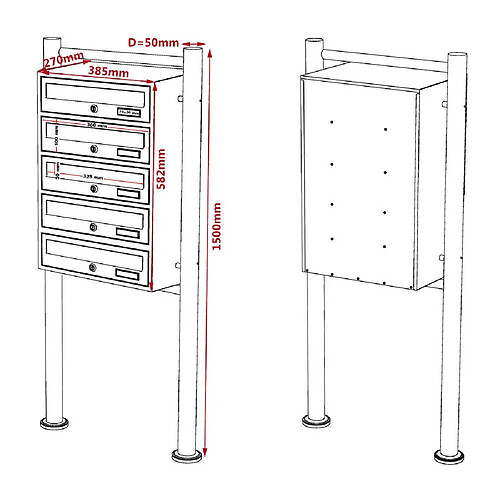 Helloshop26 Bloc 5 boites aux lettres sur pieds 5 entrées acier galvanisé blanc 16_0000040