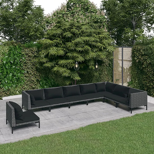 vidaXL Salon de jardin 8 pcs avec coussins Résine tressée Gris foncé