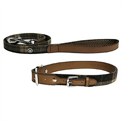 Eurovideo Vg Rosewood Laisse en Cuir de Luxe pour Chien Tweed à Carreaux cossais 102 cm