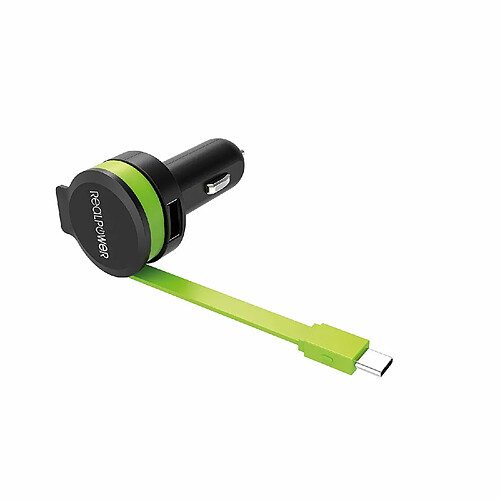 RealPower 257636 Chargeur de téléphones Portables Auto Noir, Vert - Chargeurs de téléphones Portables (Auto, Allume-Cigare, 5 V, 0,58 m, Noir, Vert)