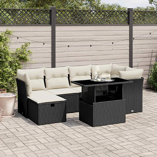 vidaXL Salon de jardin 7 pcs avec coussins noir résine tressée