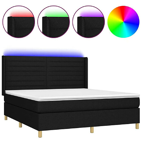 Maison Chic Lit adulte- Lit + matelas + LED,Sommier à lattes de lit matelas et LED Noir 180x200 cm Tissu -GKD49884