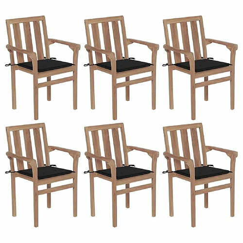 Maison Chic Lot de 6 Chaises de jardin empilables avec coussins| chaises Relax Teck solide -GKD54755